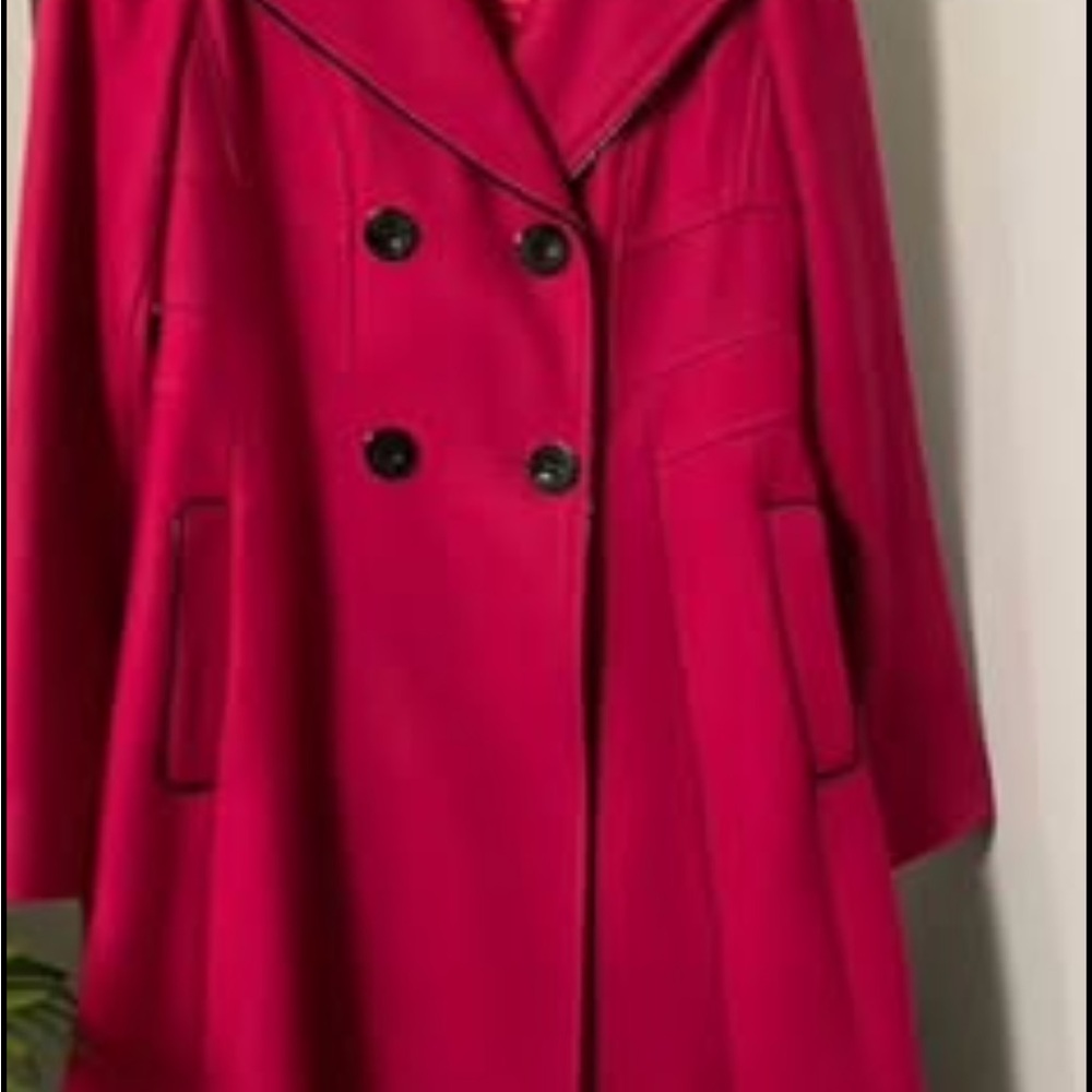 Guess Cherry Pink Wool Trench Coat Double-Breasted Classic